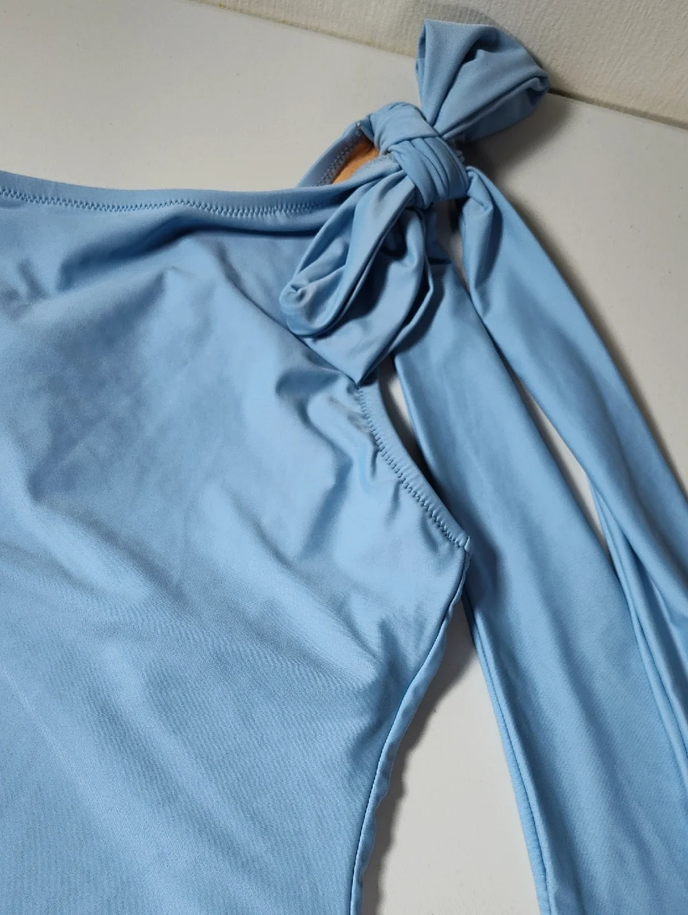 J. Crew Bow one-shoulder one-piece swimsuit light blue mist 12 - Picture 3 of 15